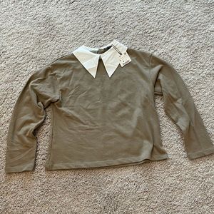NWT Zara Camel Top with White Collar